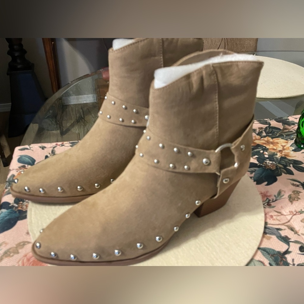 Studded Tan Ankle Boots